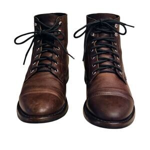 Thursday Everyday Men's 9.5 Brown-Leather Lace-Up Cap-Top Combat Boots Handmade